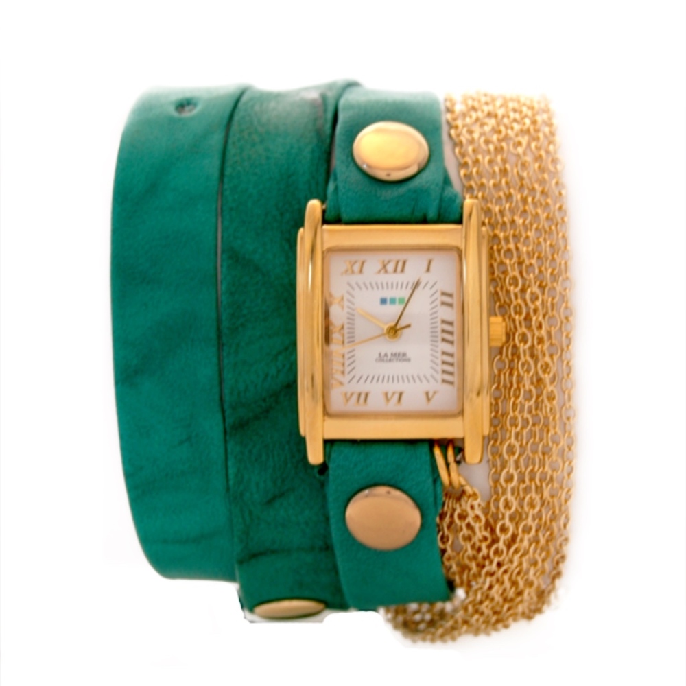 La Mer : Teal Gold Chain Wrap Watch